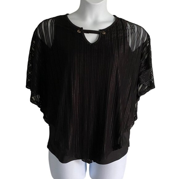 Sweet Violet Black Sheer Layered Poncho Top Women's Medium NEW NWT - Picture 2 of 10